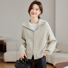 CC-SD2779羊毛衣外套女针织开衫软糯复古春秋季外穿拉链上衣通勤短款外套女