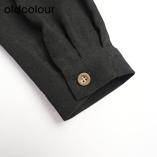 oldcolour秋冬款黑色高腰气质百褶长袖连衣裙DN43103607 商品图4