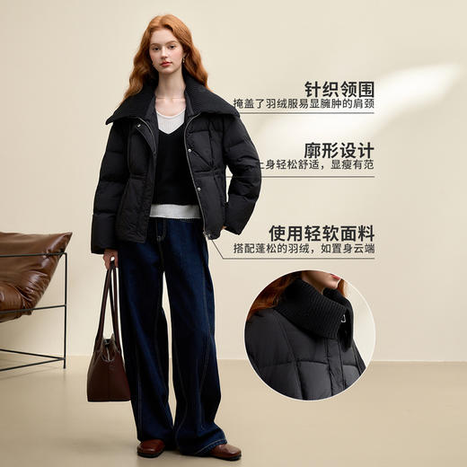 设计感气质拼接针织围领羽绒服女秋冬保暖显瘦面包服外套V0043415 商品图1