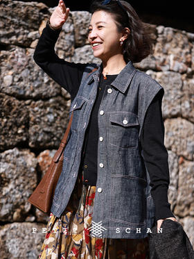 时光线条 纯亚麻牛仔风格马甲