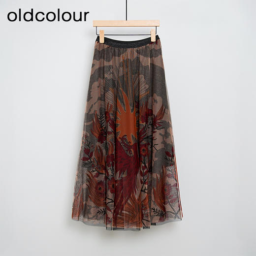 oldcolour春秋款气质复古优雅碎花松紧腰长款半身裙N11063177 商品图1