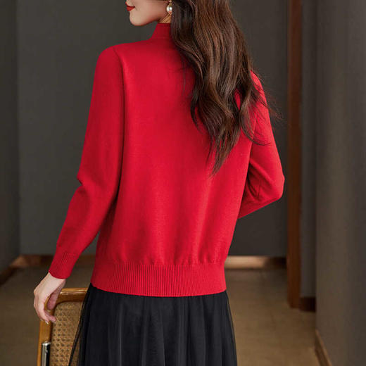 CC-66-5845新中式国风假两件针织衫上衣女新款设计感时尚立领打底衫修身毛衣 商品图3