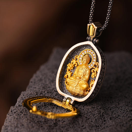 【宏艺珠宝】荷花叶噶乌盒白钻款·生肖·银s925挂坠（默认配手工编织绳） 商品图2