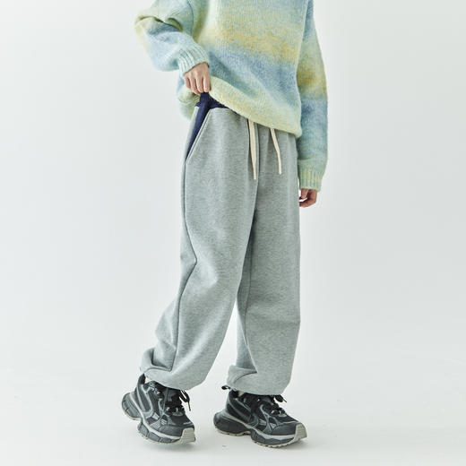 棵初2024年冬季新款儿童字母绣花撞色休闲卫裤女童拉绒全棉运动裤 商品图2