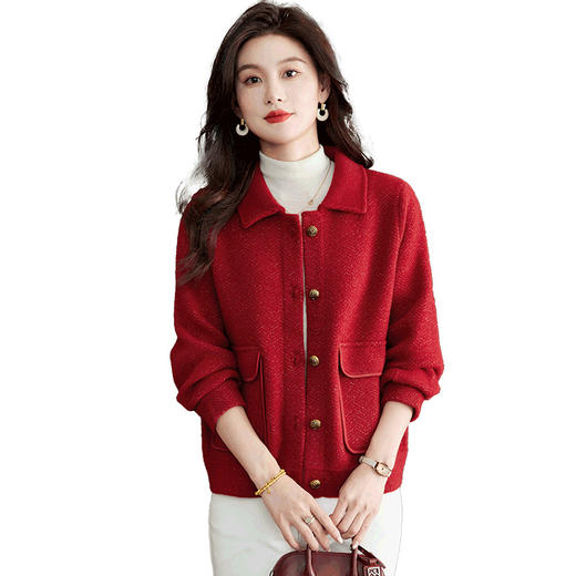 CC-XFY2195翻领亮丝大衣外套女短款秋装2024新款外搭休闲开衫春秋季加厚女装 商品图4