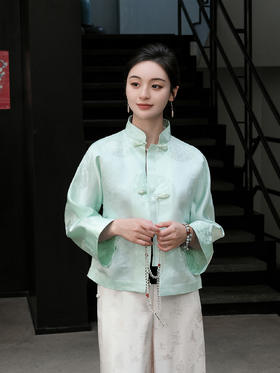 盛唐牡丹|山嵐綠花蕾缎双龙团纹外套