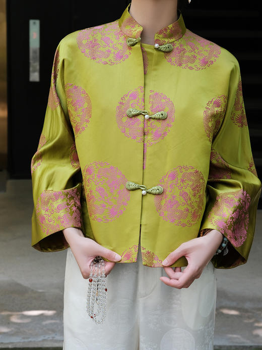 盛唐牡丹|真丝花蕾缎双龙团纹外套 商品图1