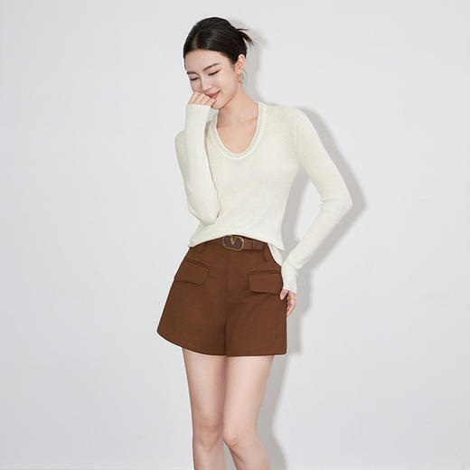 【高货】全新升级【铂金会员220/天猫289/差价69】(34732) 洛诗琳法式重工优雅气质重工U领珍珠绵羊毛针织打底上衣女 商品图3