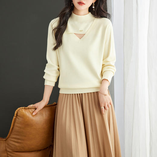 CC-16-9155秋冬季新款半高领毛衣女设计感露洞小心机法式针织内搭打底衫 商品图3