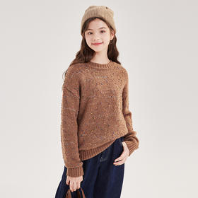 笛莎Deesha青少年女童毛衣2024冬季新款复古学院风圆领毛衣