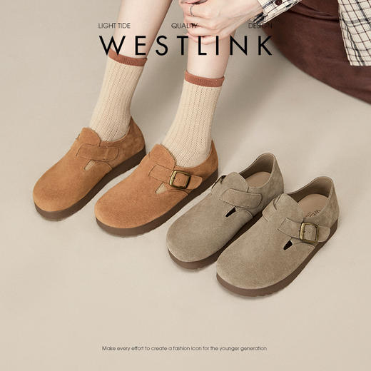 西遇全包勃肯鞋女新款早春复古休闲软底博肯鞋厚底一脚蹬单鞋V0047490 商品图0