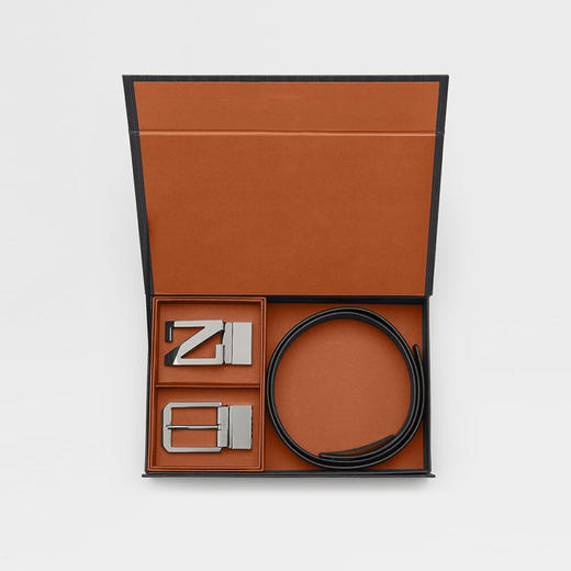 【二】ZEGNA 杰尼亚 男士皮革双面腰带套装 黑色 LHAVG B038AZ NTM 商品图1