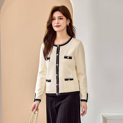 奢姿大码女装2025秋季减龄珍珠纽扣针织开衫胖妹妹时尚百搭上衣9843390183 商品图1