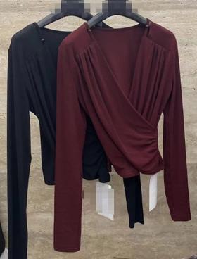 【门店同款】ENJOY秋季时光回廊V领褶皱修身上衣 159506193