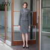 IWY/灰色长袖西装半裙职业工装遮腰显瘦轻熟风V领编织通勤干练套装CS2070 商品缩略图1
