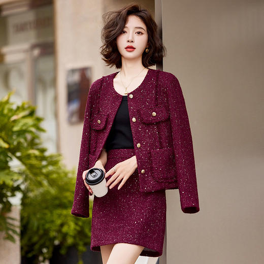 时尚休闲套装秋冬季新款名媛小香风气质上衣外套半裙两件套裙HR-ZYQQ27 商品图1