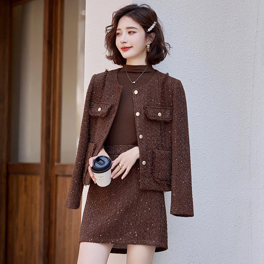 时尚休闲套装秋冬季新款名媛小香风气质上衣外套半裙两件套裙HR-ZYQQ27 商品图3