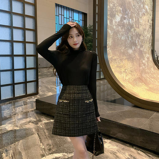 奢姿大码女装2024秋季小香风半身裙胖妹妹气质A字摆格纹时尚裙子9943490162 商品图2