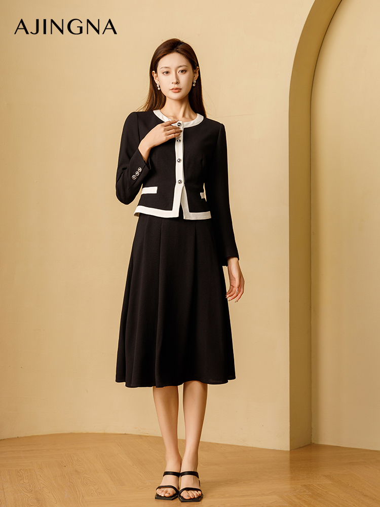 【商场同款】阿菁娜秋季新款X型韩式收腰假两件连衣裙A29Q112028