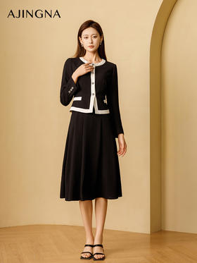 【商城同款】阿菁娜2024秋季新款X型韩式收腰假两件连衣裙A29Q112028