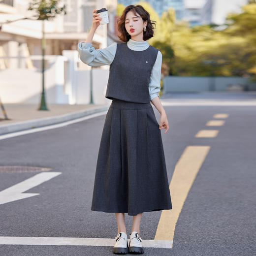 时尚休闲套装秋冬新款女装气质背心马甲+衬衫+半裙三件套裙HR-CZJ7813 商品图0