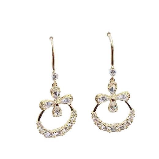 JU-362个性气质高级感轻奢锆石花朵耳环女2024新款长款时尚耳钩欧美耳饰 商品图4