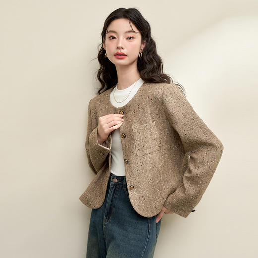 简约大方编织小香风外套女早春直筒圆领宽肩短款外套V3842704 商品图3