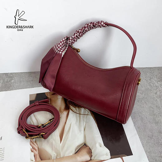 经典鲨2024年秋季新款复古时尚纯色简约气质单肩斜挎手提包KGB53-D395971 商品图6