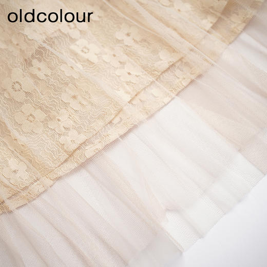 oldcolour春秋款米色网纱碎花长袖连衣裙女DN13103009 商品图4