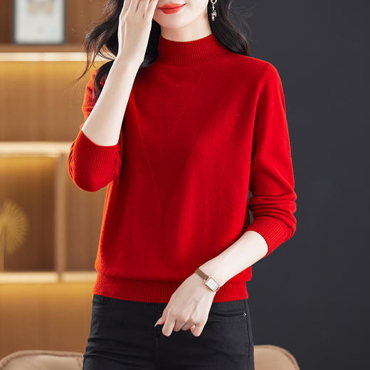 CC-13-6909    100纯羊毛衫半高领针织打底女秋冬厚款宽松款内搭软糯毛衣女 商品图0