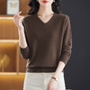 CC-13-6911时尚纯羊毛衫女秋季V领镂空软糯针织打底衫圆领宽松毛衣女 商品缩略图1