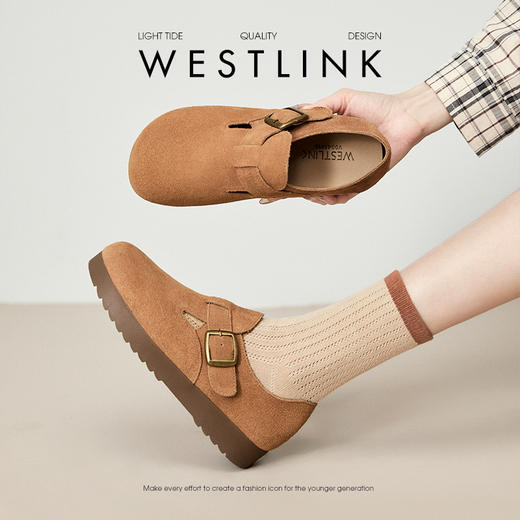 西遇全包勃肯鞋女新款早春复古休闲软底博肯鞋厚底一脚蹬单鞋V0047490 商品图3