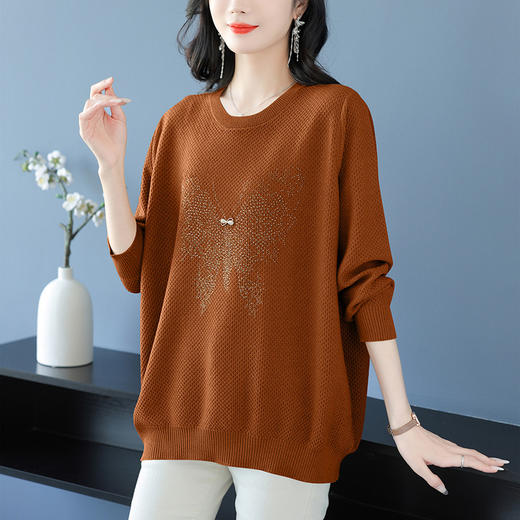 CC-53-5968烫钻上衣女秋冬200斤大码打底衫2024年新款冬装洋气时尚毛衣 商品图2