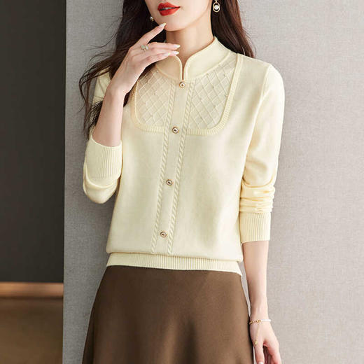 CC-66-5845新中式国风假两件针织衫上衣女新款设计感时尚立领打底衫修身毛衣 商品图2