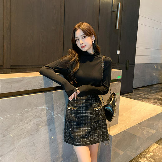 奢姿大码女装2024秋季小香风半身裙胖妹妹气质A字摆格纹时尚裙子9943490162 商品图0