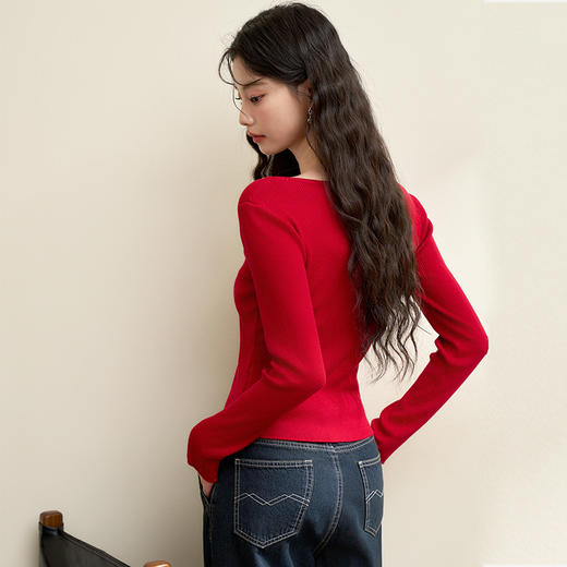 西遇假两件针织衫上衣女新款内搭修身短款长袖打底衫D3742579 商品图4
