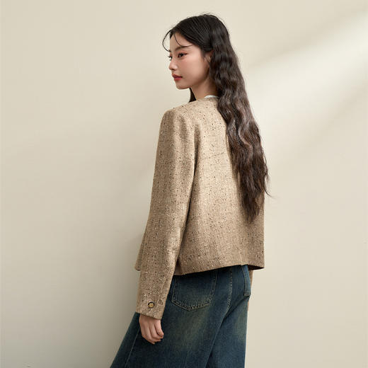 简约大方编织小香风外套女早春直筒圆领宽肩短款外套V3842704 商品图4