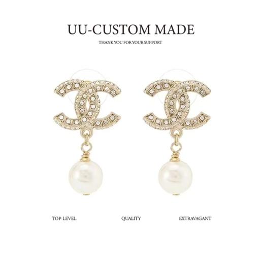 *香奈儿浅金色*双排钻中号珍珠耳环雪梨同款   （XTY） 商品图0