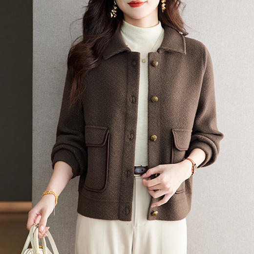 CC-XFY2195翻领亮丝大衣外套女短款秋装2024新款外搭休闲开衫春秋季加厚女装 商品图1