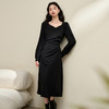 简约设计感长袖连衣裙女秋季桃心领搭片聚褶收腰针织裙V3642529 商品缩略图3