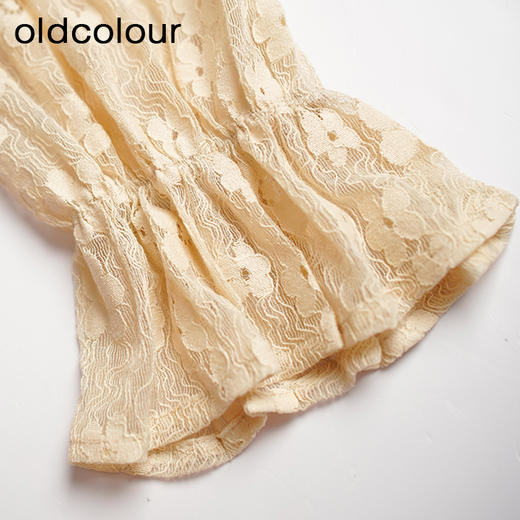 oldcolour春秋款米色网纱碎花长袖连衣裙女DN13103009 商品图3