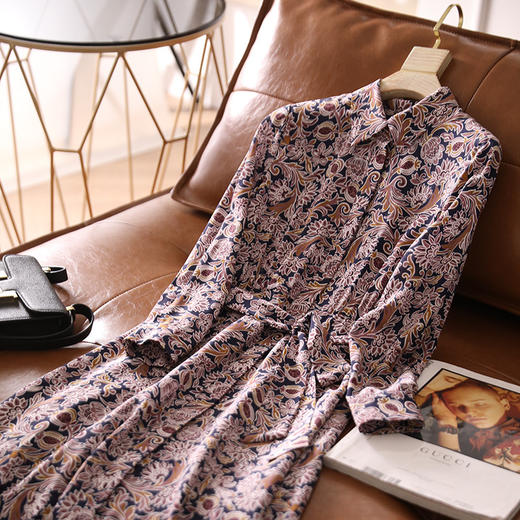 雀说 优雅碎花连衣裙女春秋新款法式复古高端大牌时尚长袖长裙4ZF-0733 商品图1