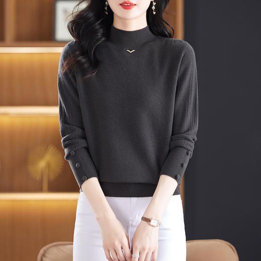 CC-13-6920半高领针织百搭秋冬季2024新款显瘦毛衣内搭打底衫100纯羊毛上衣 商品图0