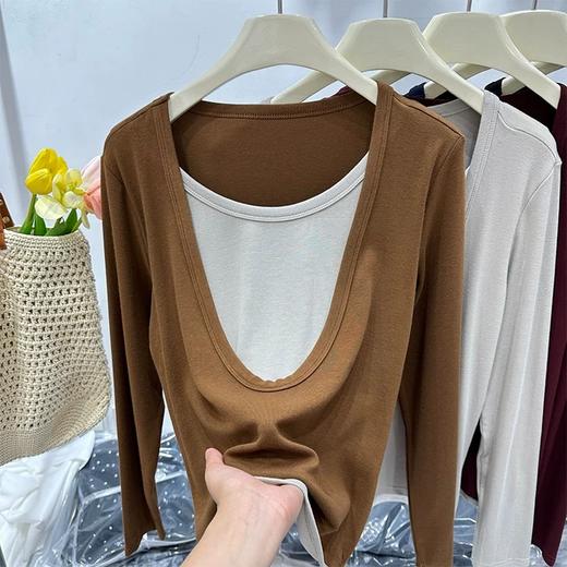 U领撞色假两件长袖衫 3521020015 商品图3