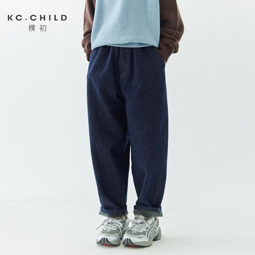 棵初2024年冬装新款不落色加绒牛仔裤中大童亲肤保暖锥形裤子 商品图0