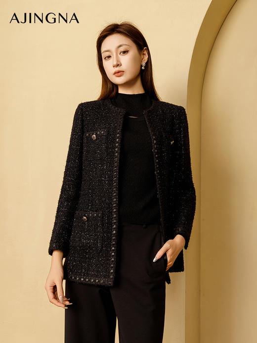 【商场同款】阿菁娜2024秋季新款名媛风箱型正肩气质外套A29Q107002 商品图3