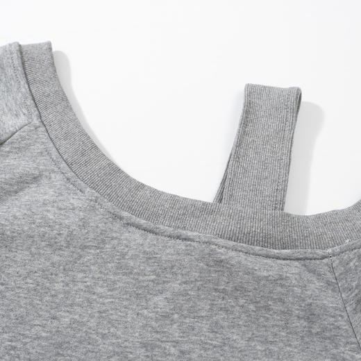 西遇斜肩灰色卫衣女秋季新款宽松套头小众长袖露肩慵懒上衣SS141054 商品图5