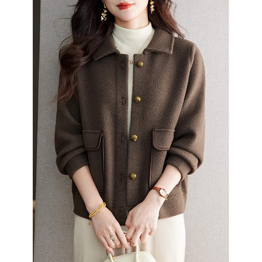 CC-XFY2195翻领亮丝大衣外套女短款秋装2024新款外搭休闲开衫春秋季加厚女装 商品图2