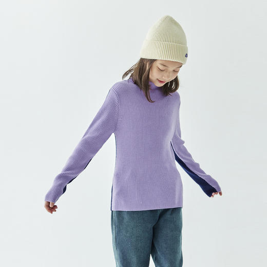 棵初24年冬季童装半高领针织打底衫前后撞色舒弹羊毛混纺长袖上衣 商品图2