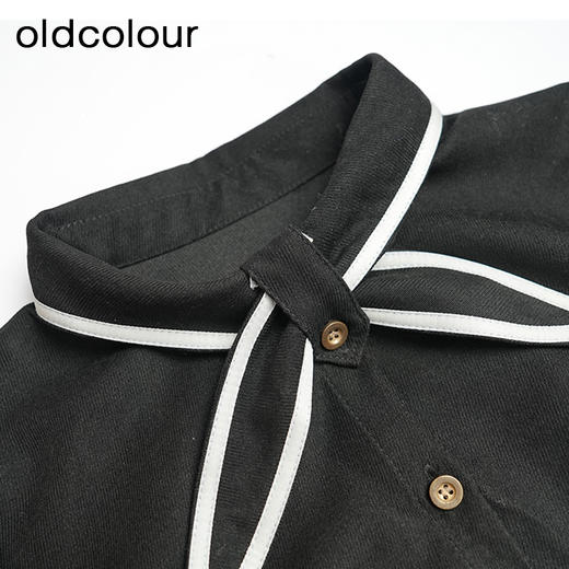 oldcolour秋冬款黑色高腰气质百褶长袖连衣裙DN43103607 商品图2